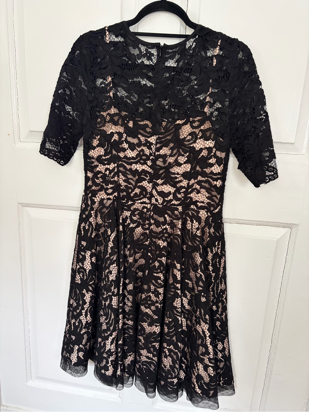 Eliza J Black Lace Fit & Flare Dress with Nude Lining